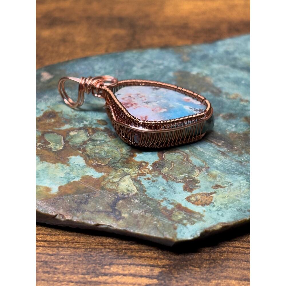 Artisan Copper Larimar Wire Wrap Pendant